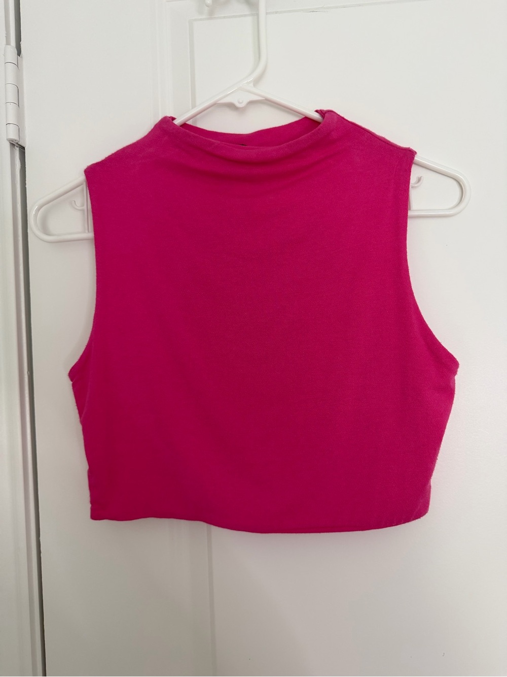 Sleeveless Mock Neck Crop Top - Hot Pink